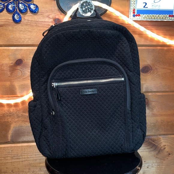 Vera Bradley Handbags - VERA BRADLEY BLACK CAMPUS BACKPACK ICONIC MICROFIBER NWOT LOTS OF POCKETS $ FIRM
